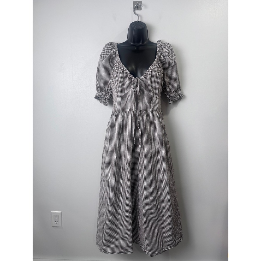 Hill House Ophelia Midi Dress Brown Gingham Cottagecore Women Medium